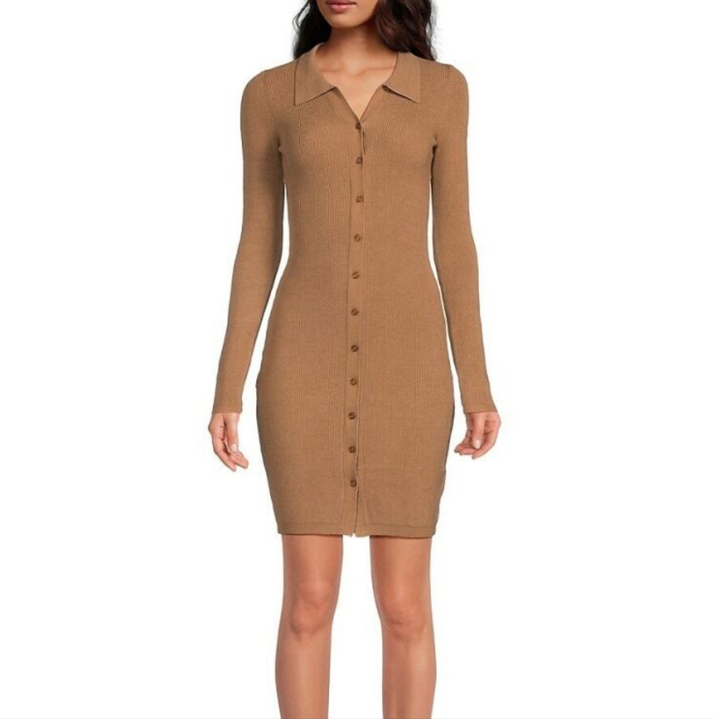 🤎Lea & Viola Women's Ribbed Camel Body Con Dress